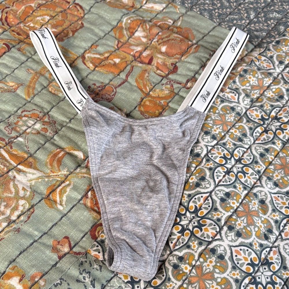 PINK Victoria's Secret Heather Gray Thong with Branded Elastic Waistband